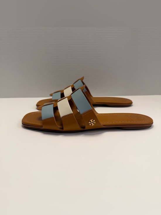 Tory Burch Shoes - Tory Burch Multi Strap Slide Sandals Leather Blue White Brown Size 7
